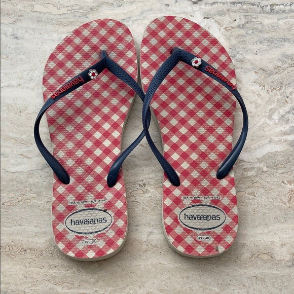Havaianas Shoes - Havaianas Red and Navy Checkered Flip Flops Size 9